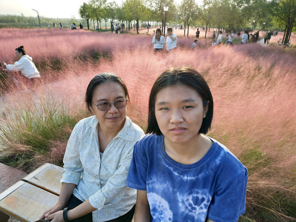 粉黛乱子草
语馨国庆节放两天假。还好，今年国庆节晴天。晚饭前到渭河看粉黛乱子草。
