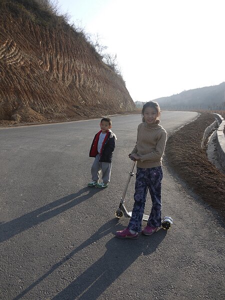 逆光
路上没有什么车和人，我们的到来惊动了一只公野鸡，慌慌张张地从路基的一侧飞到了沟里，不一会儿，一只母野鸡跑进了树丛里。从丁字路口迎着阳光往回走，打算看看公野鸡降落的地方。
